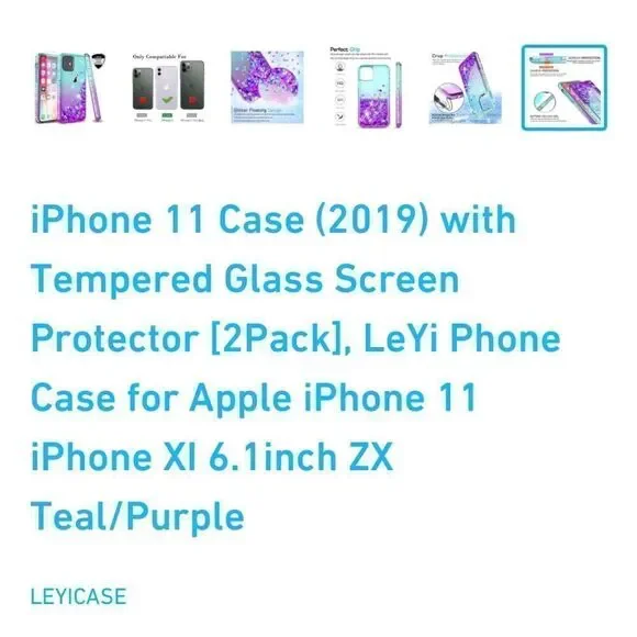 NEW LeYi iPhone 11 Case W/ 2 Tempered Glass Protectors Teal Glitter - Picture 10 of 10
